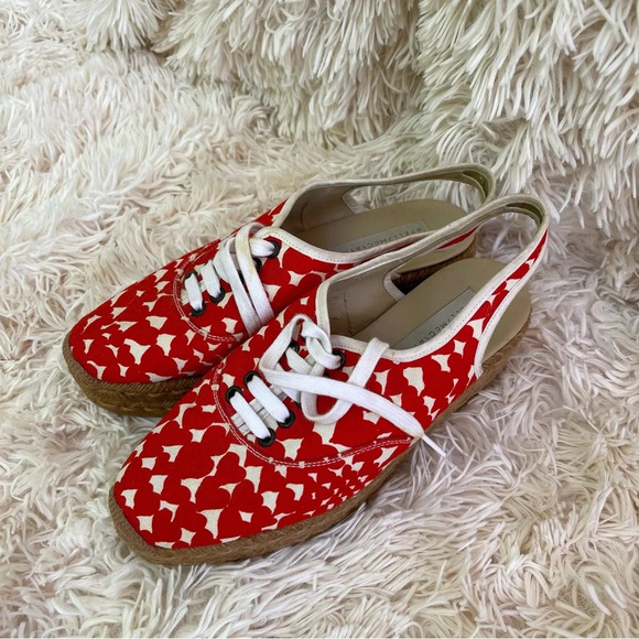 STELLA McCARTNEY Sandals RedxIvory Espadrilles heart print laced slide on EU 39 - Picture 1 of 11